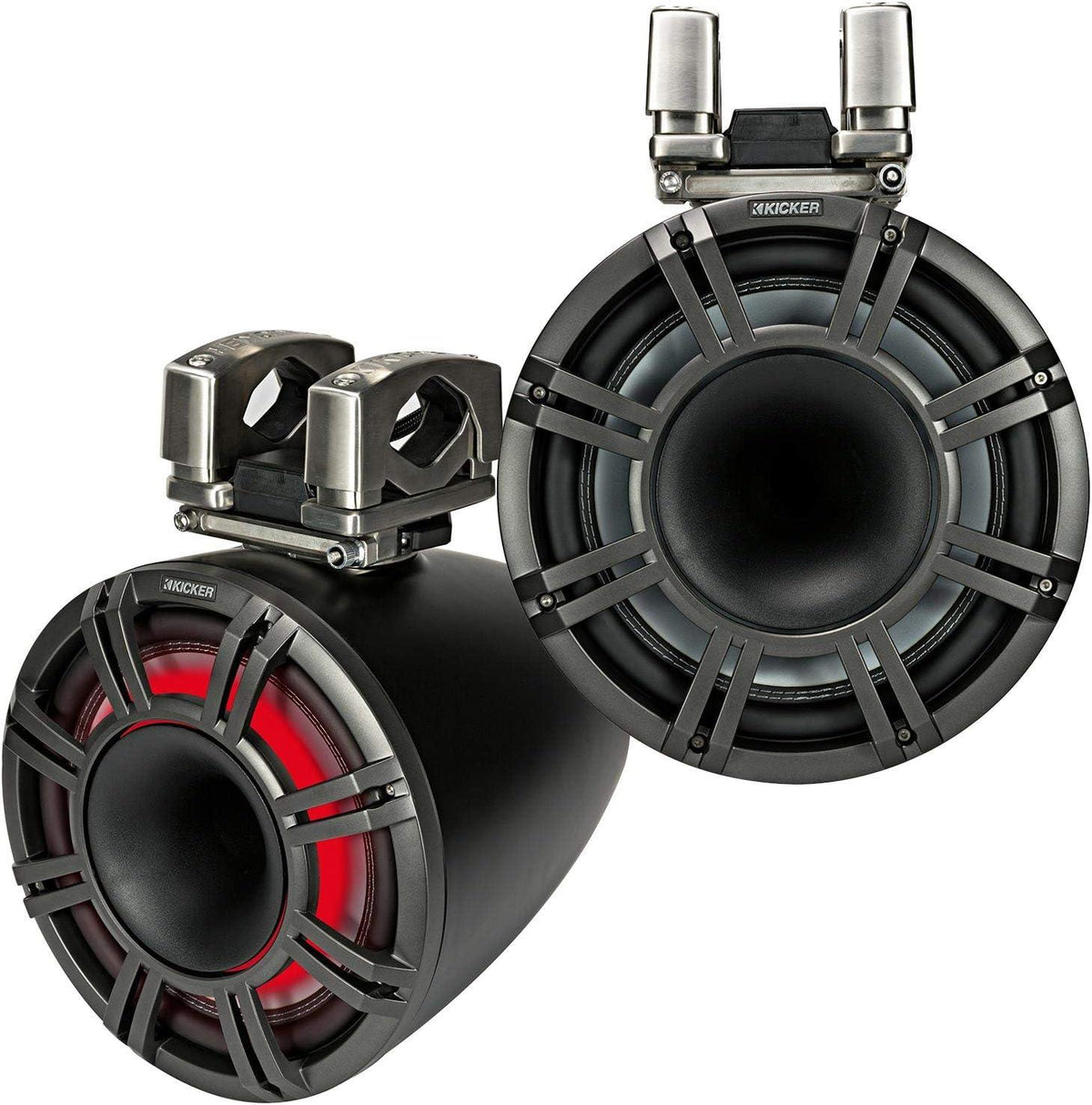Kicker 44KMTC114 11" Horn-Loaded Marine Wake-Tower Speakers w/ LED (Charcoal) (4Ω) (Pair)