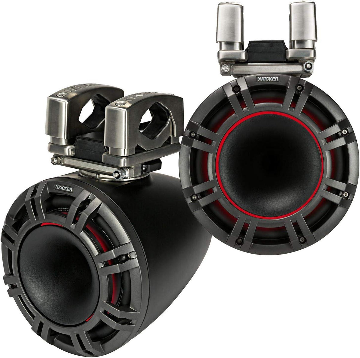 Kicker 44KMTC94 9" Horn-Loaded Marine Wake-Tower Speakers w/ LED (Charcoal) (4Ω) (Pair)