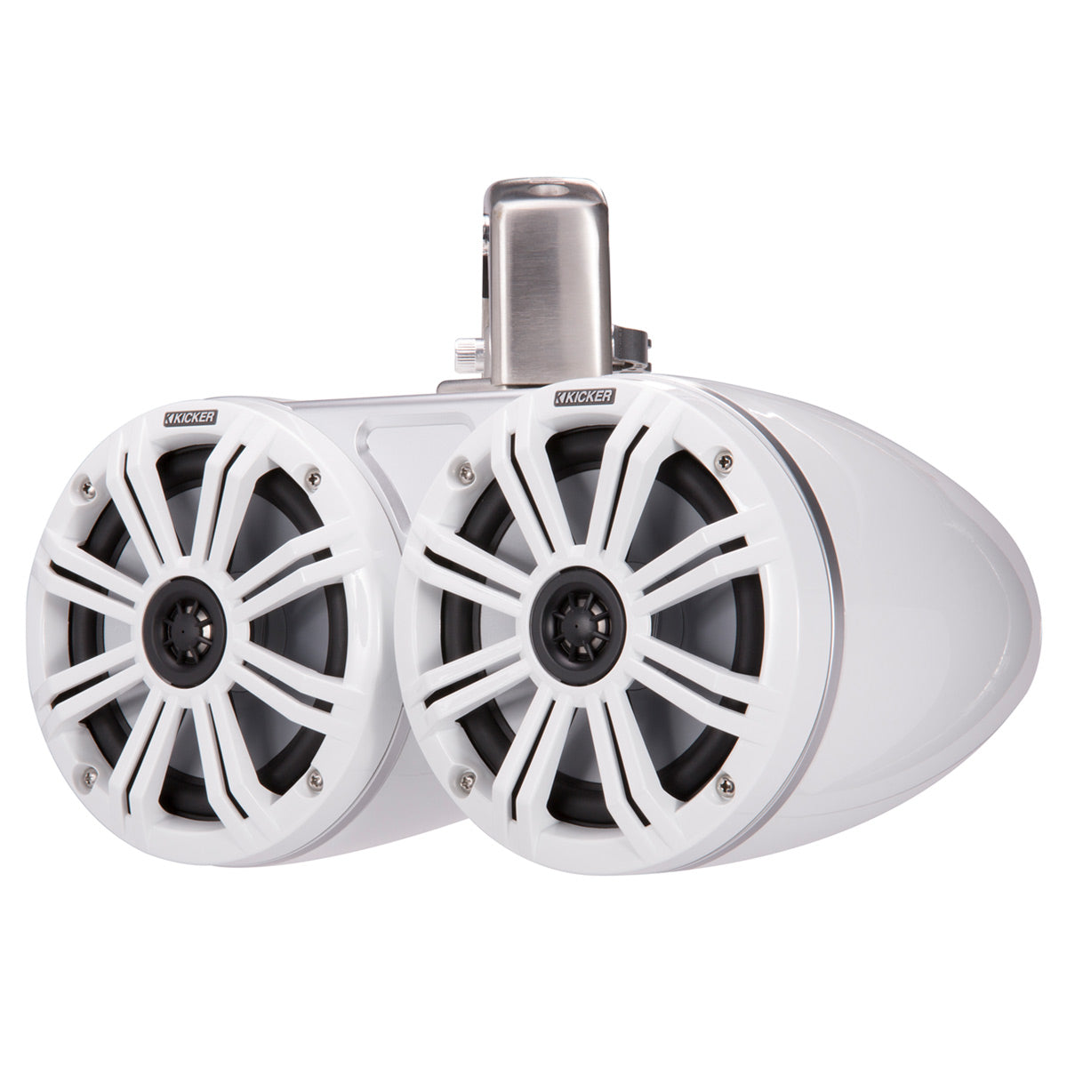 Kicker 45KMTDC65W Dual 6.5" Marine Coaxial Wake-Tower Speakers w/ LED (White) (4Ω) (Pair)