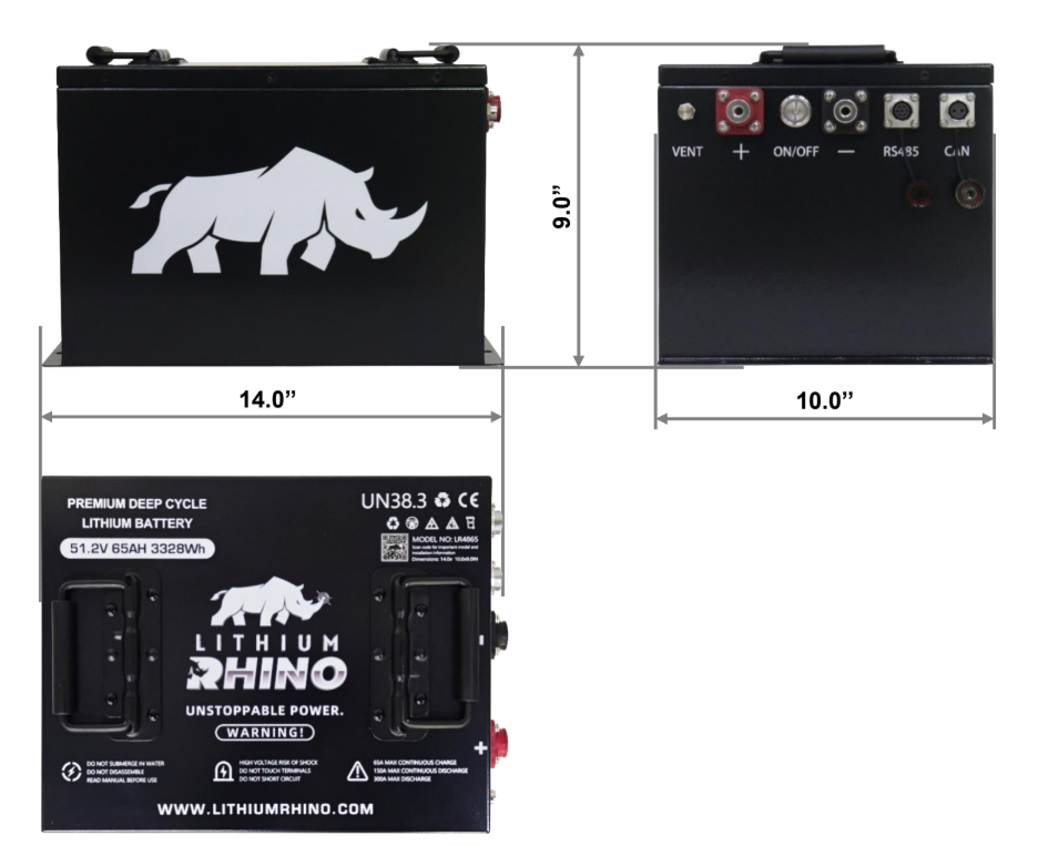 48V 65Ah Lithium Rhino battery specification sheet