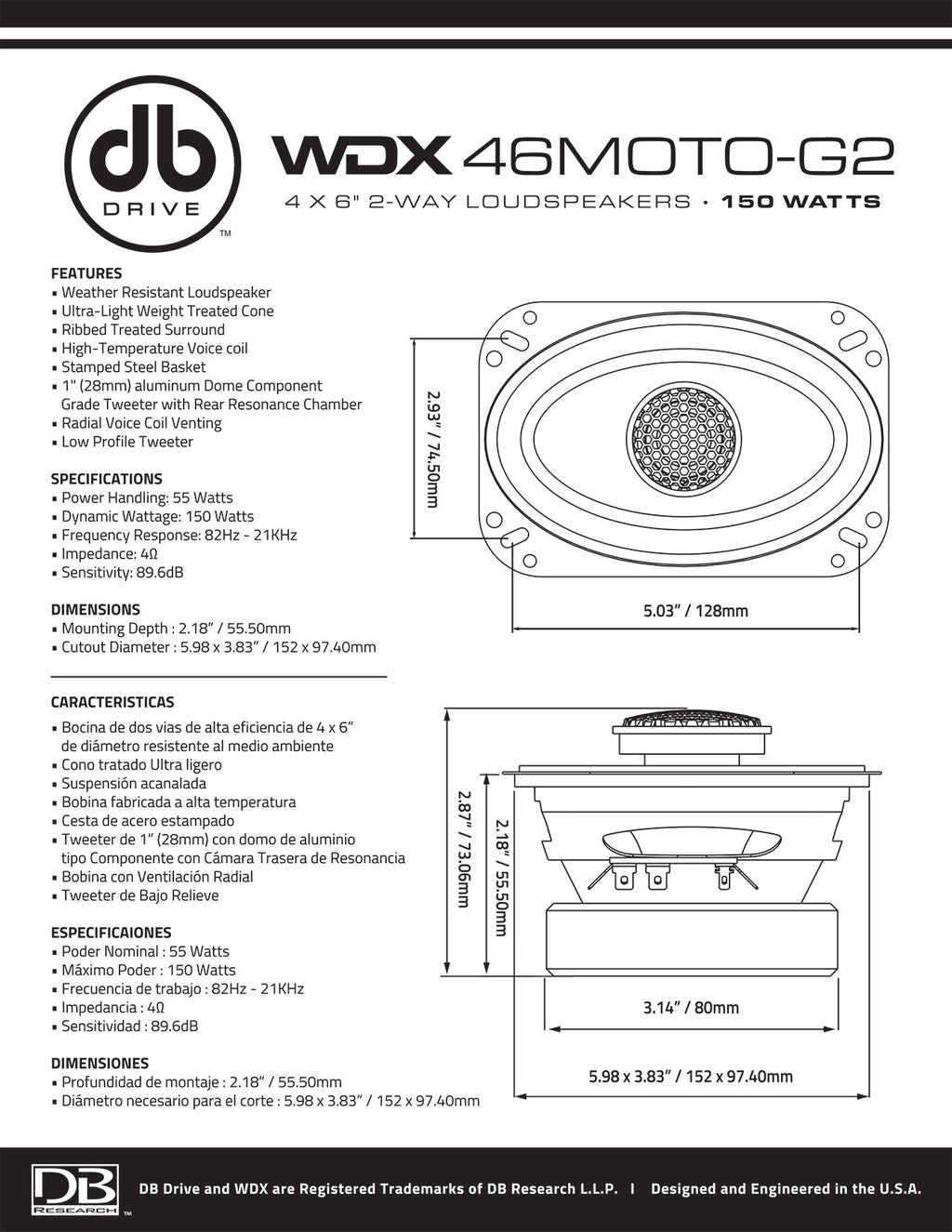DB Drive - 4 x 6″ 2-Way Loudspeaker - WDX46MOTO-G2
