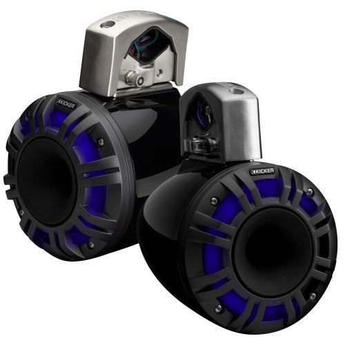 Kicker 51KMTCXL65 6.5" Horn-Loaded Marine Wake-Tower Speakers w/ RGB LED (Black) (4Ω) (Pair)