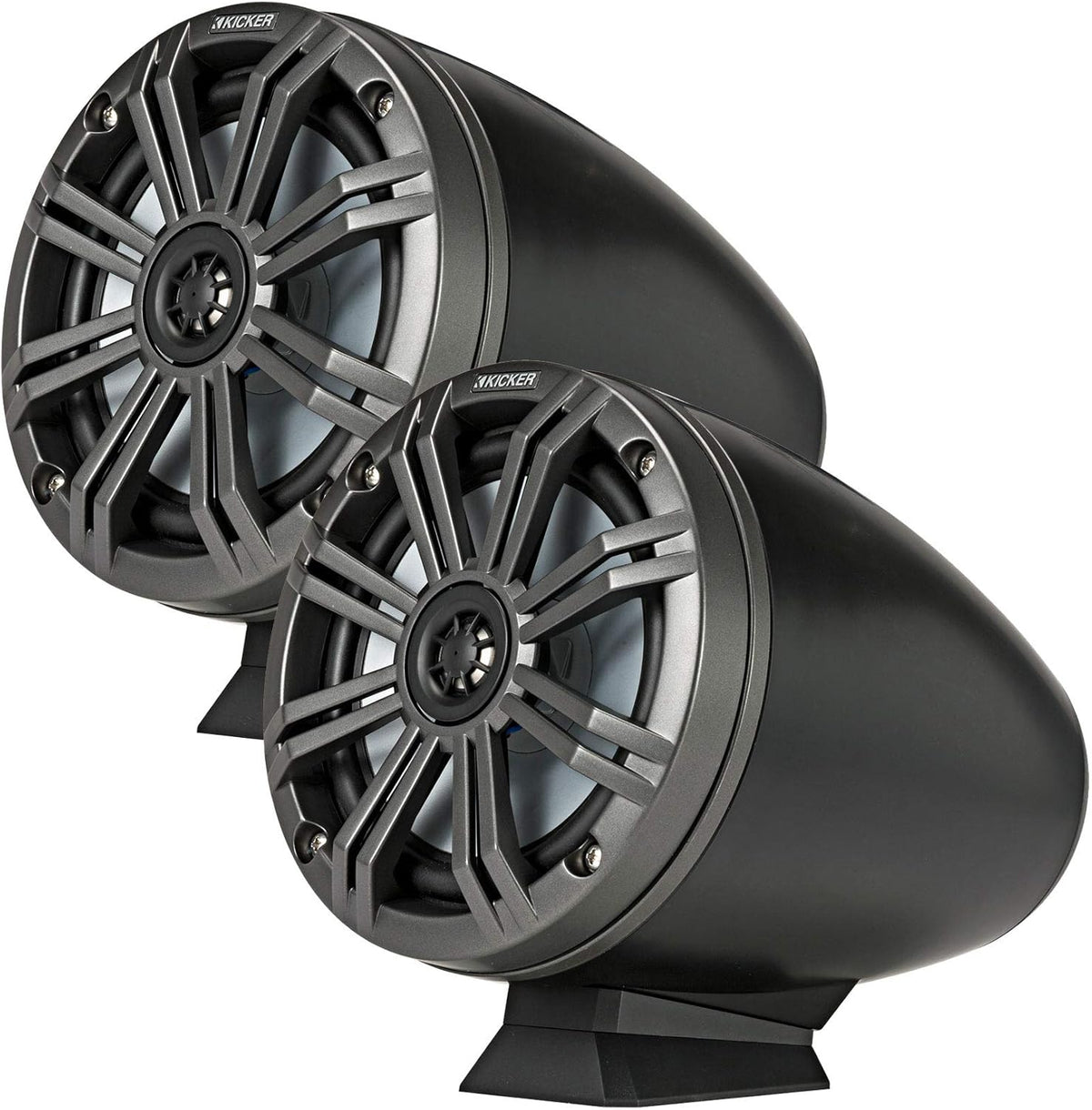 Kicker 46KMFC65 6.5" Flat-Mount Marine Coaxial Tower Speakers w/ LED (Black) (4Ω) (Pair)