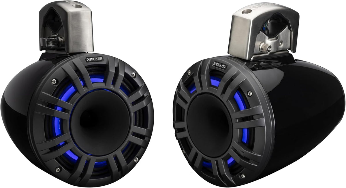 Kicker 51KMTCXL8 8" Horn-Loaded Marine Wake-Tower Speakers w/ RGB LED (Black) (4Ω) (Pair)