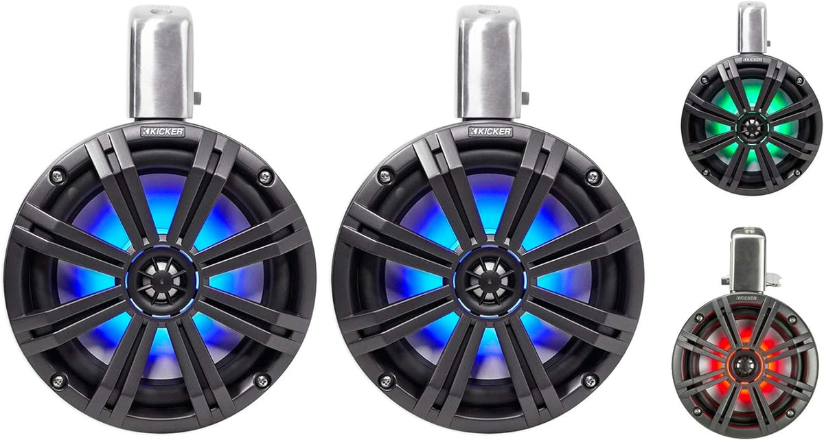 Kicker 45KMTC8W 8" Marine Coaxial Wake-Tower Speakers w/ LED (White) (4Ω) (Pair)