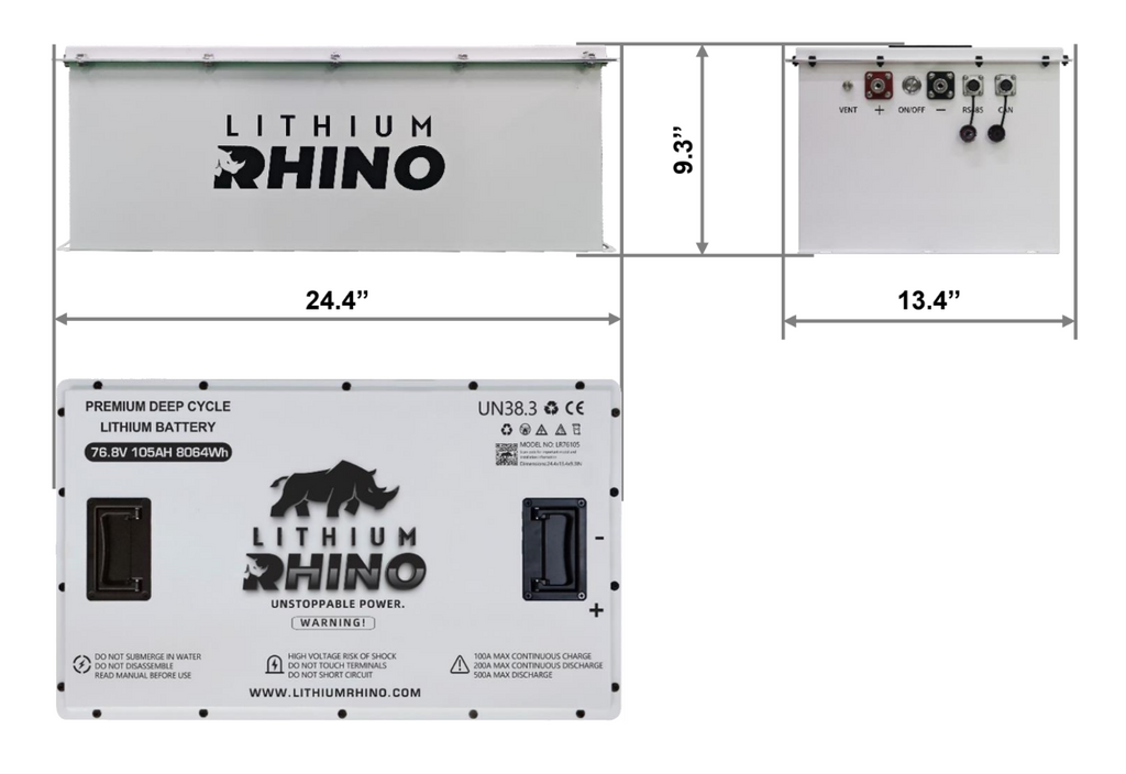 76V 105Ah Lithium Rhino battery specification sheet