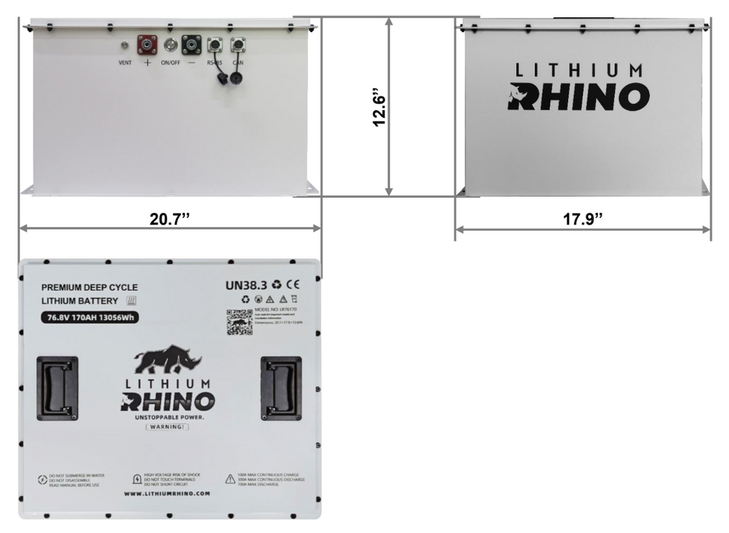 76V 170Ah Lithium Rhino battery specification sheet