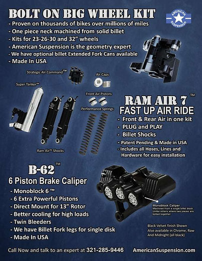 AMERICAN SUSPENSION - 30 or 32 wheel Touring Bolt On Big Wheel kit - 1989-2023