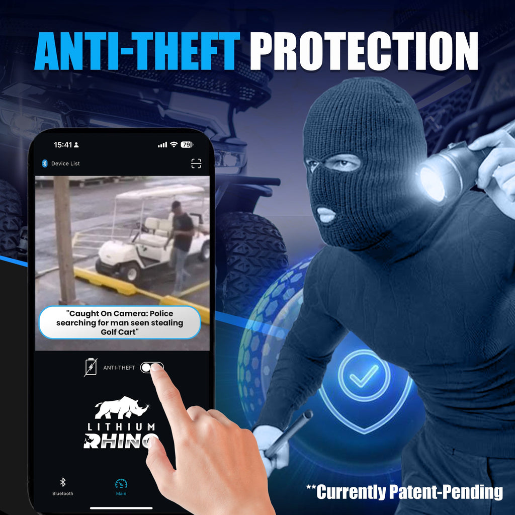 Built-in anti-theft protection on Lithium Rhino golf cart batteries
