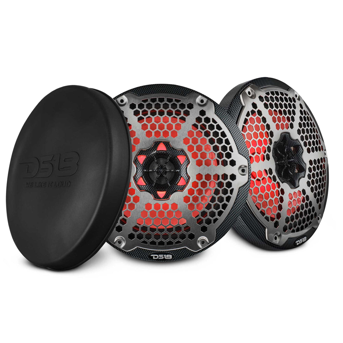 DS18 CF-8M 8" 2-Way Marine Coaxial Speakers w/ RGB LED (Carbon Fiber) (Pair)