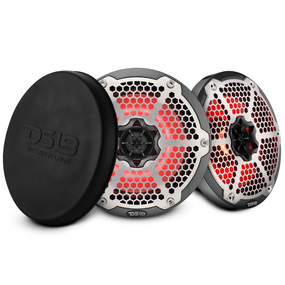 DS18 CF-8MD 8" 2-Way Marine Coaxial Speakers w/ RGB LED (Carbon Fiber) (Pair)