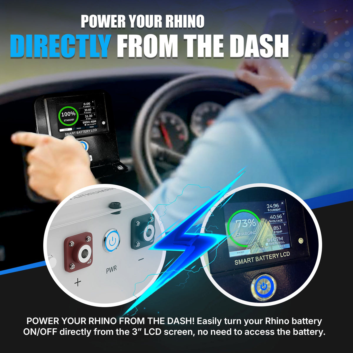 Dash power button feature on Lithium Rhino golf cart batteries