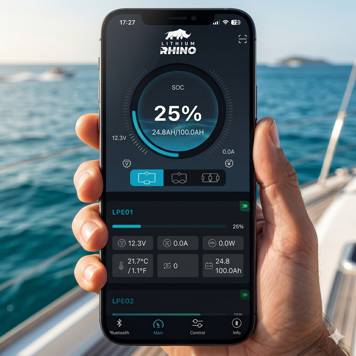 Lithium Rhino marine battery IP67 weatherproof rating