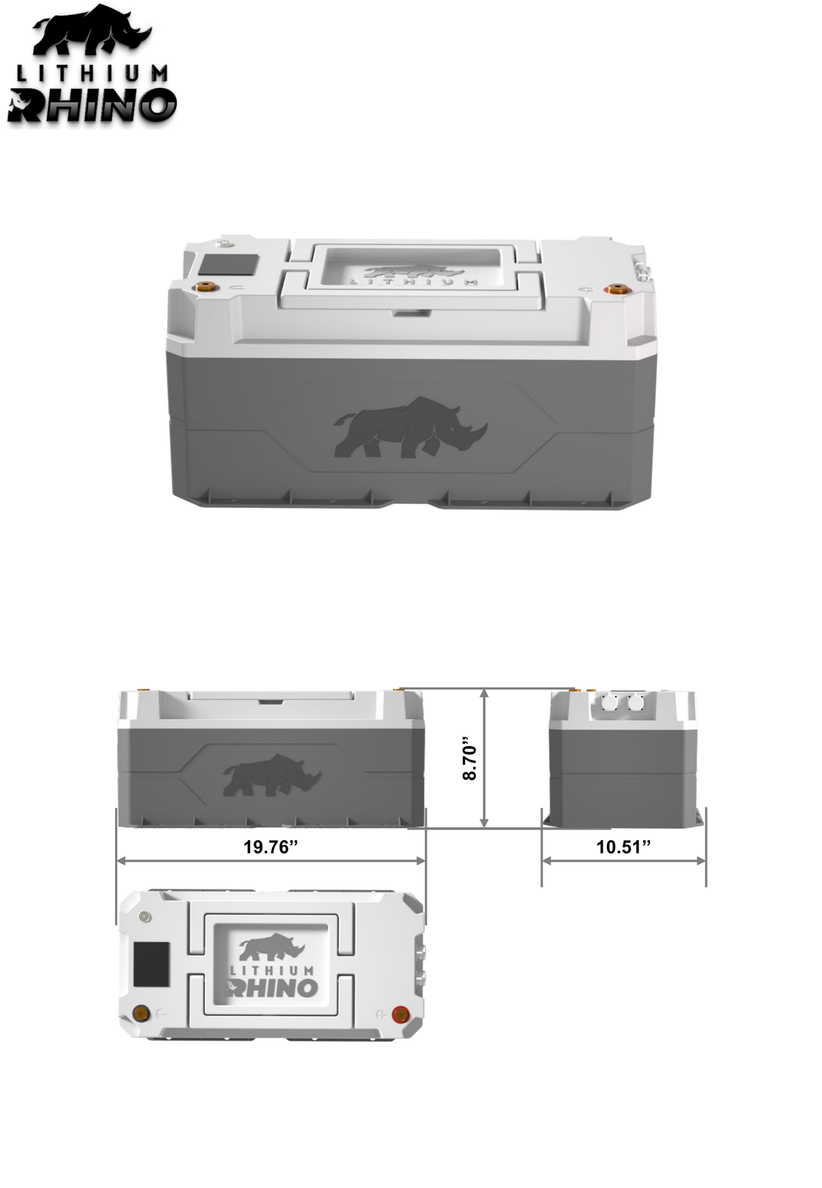 36V 120Ah Lithium Rhino marine battery, alternate view