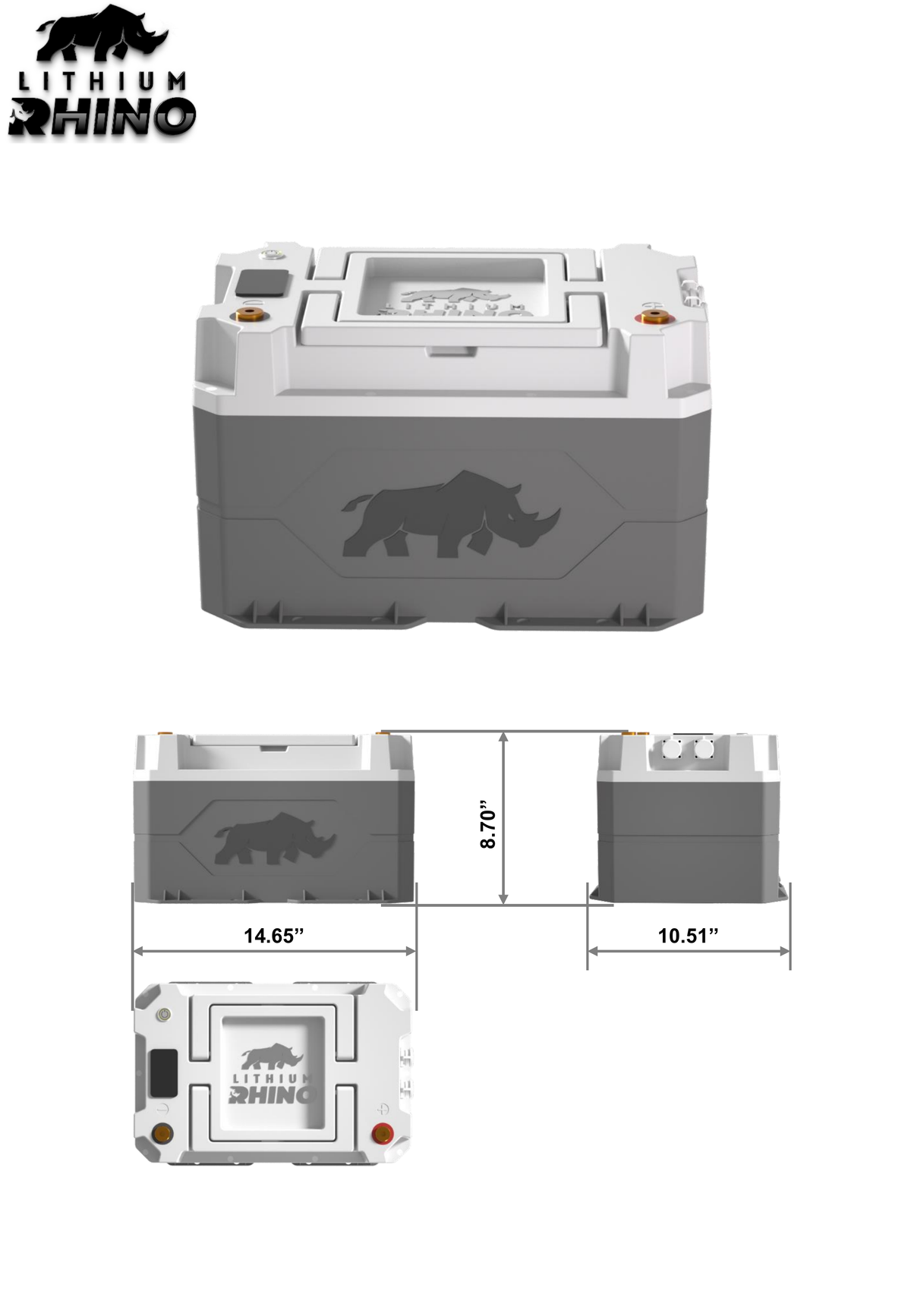 36V 65Ah Lithium Rhino marine battery, alternate view