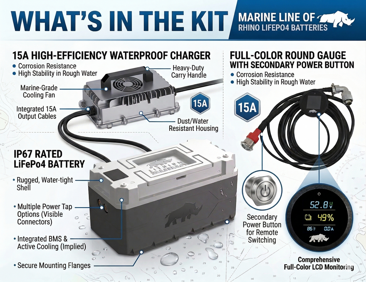 What is included in the Lithium Rhino marine battery kit