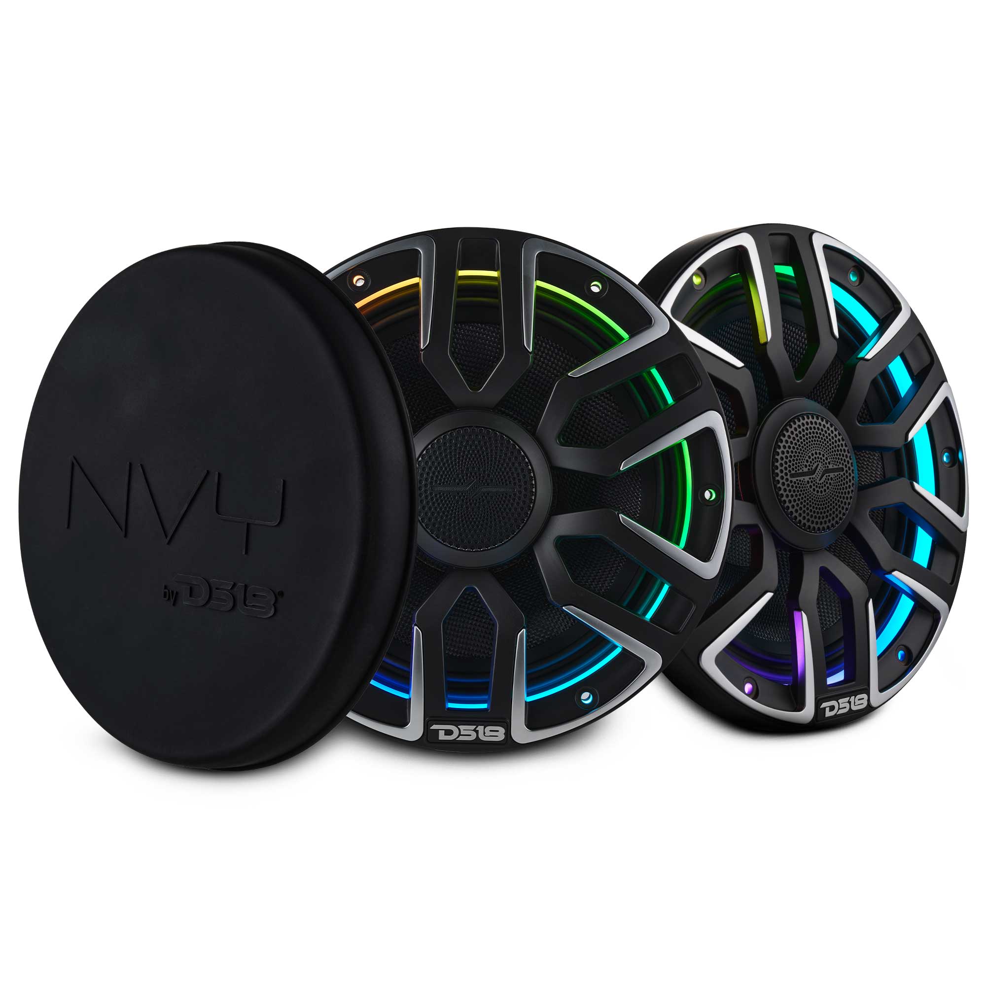 DS18 NVY-M8/BK 8" 2-Way Marine Coaxial Speakers w/ RGB LED (Black) (Pair)