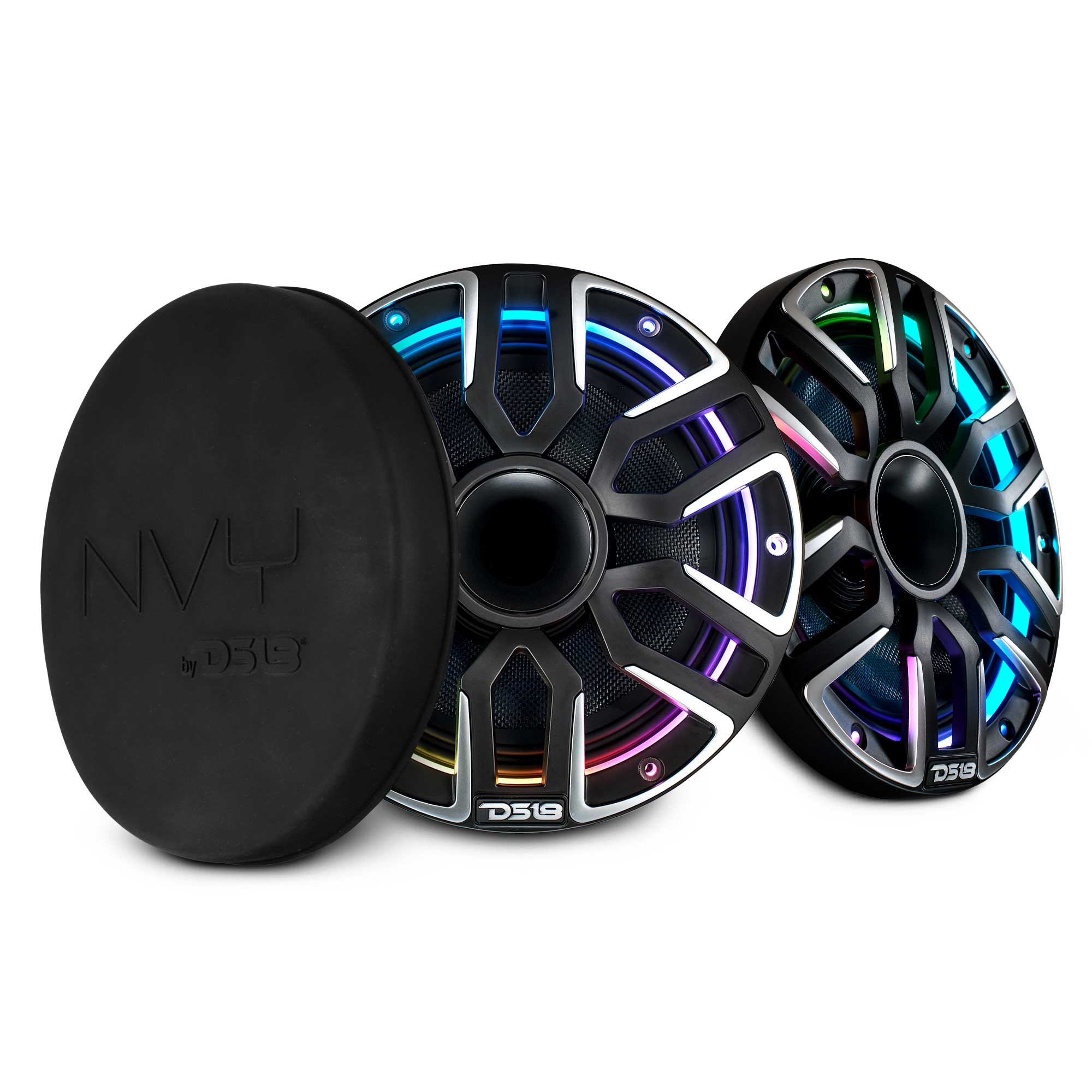 DS18 NVY-M8DC/BK 8" 2-Way Marine Coaxial Speakers w/ RGB LED (Black) (Pair)