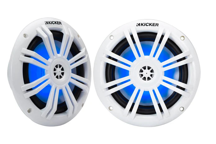 Kicker 51KM604WL KM Series 6.5" 2-Way White Marine Coaxial Speakers w/ RGB LED (4Ω) (Pair)