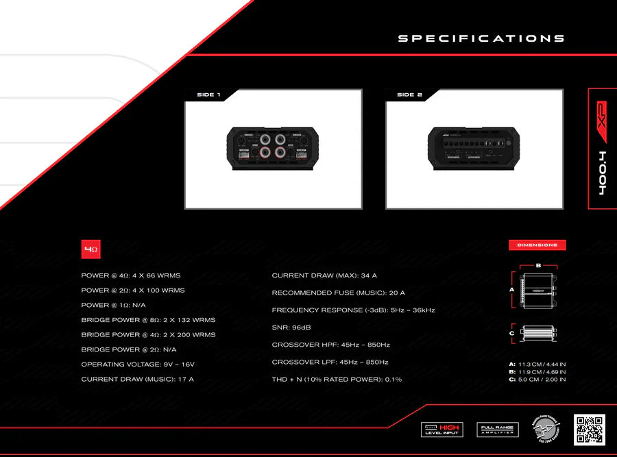 Soundigital 400.4 XP 4-channel amplifier specifications diagram