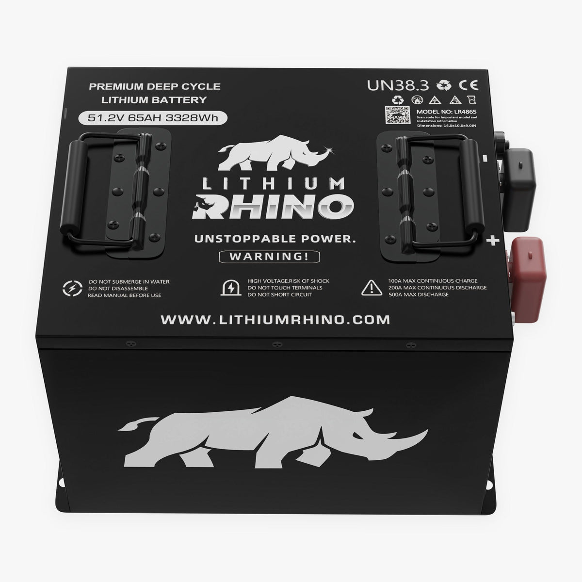 Lithium Rhino 48V 65Ah lithium golf cart battery conversion kit, angled view