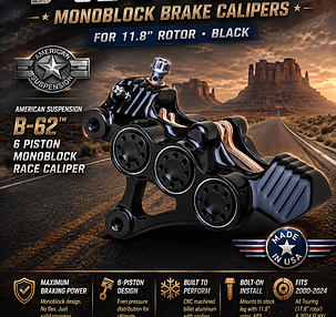American Suspension - B-62 6-Piston Monoblock Brake Calipers, for 12.6" Rotor - Black (2024-26)