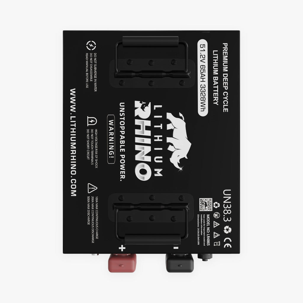 48V 65Ah Lithium Rhino golf cart battery, front view