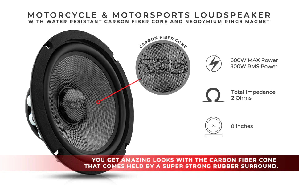 DS18 PRO-CF8.2NR 8" Mid-Bass Loudspeaker With Water Resistant Carbon Fiber Cone and Neodymium Rings Magnet