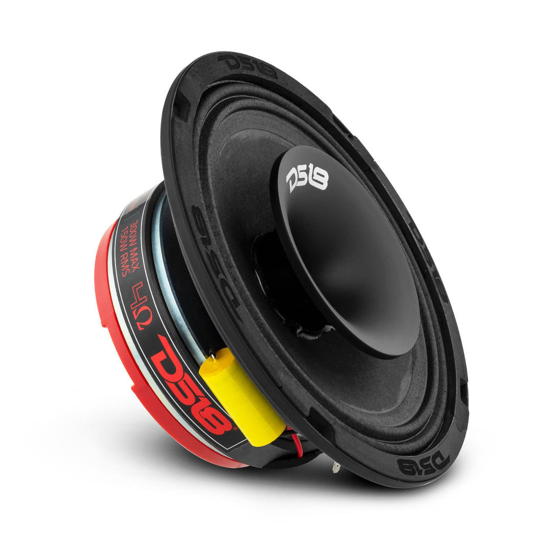 DS18 PRO-HY6.4MSL 6.5" Shallow Hybrid Mid-Range Car Audio Loudspeaker with Built-in Driver and Grill Included 300W Max 150W RMS 4 Ohms (1 Speaker)