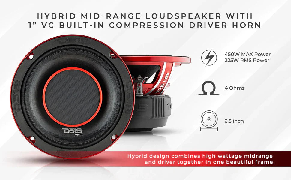 DS18 PRO-HY6.4B 6.5" Water-Resistant Hybrid Mid-Range Loudspeaker w/ Built-in Driver 450W 4-Ohm