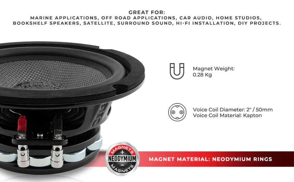 DS18 - PRO AUDIO - PRO-CF6.4NR 6.5" Mid-Bass Loudspeaker With Water Resistant Carbon Fiber Cone And Neodymium Rings Magnet 500 Watts 4-Ohms