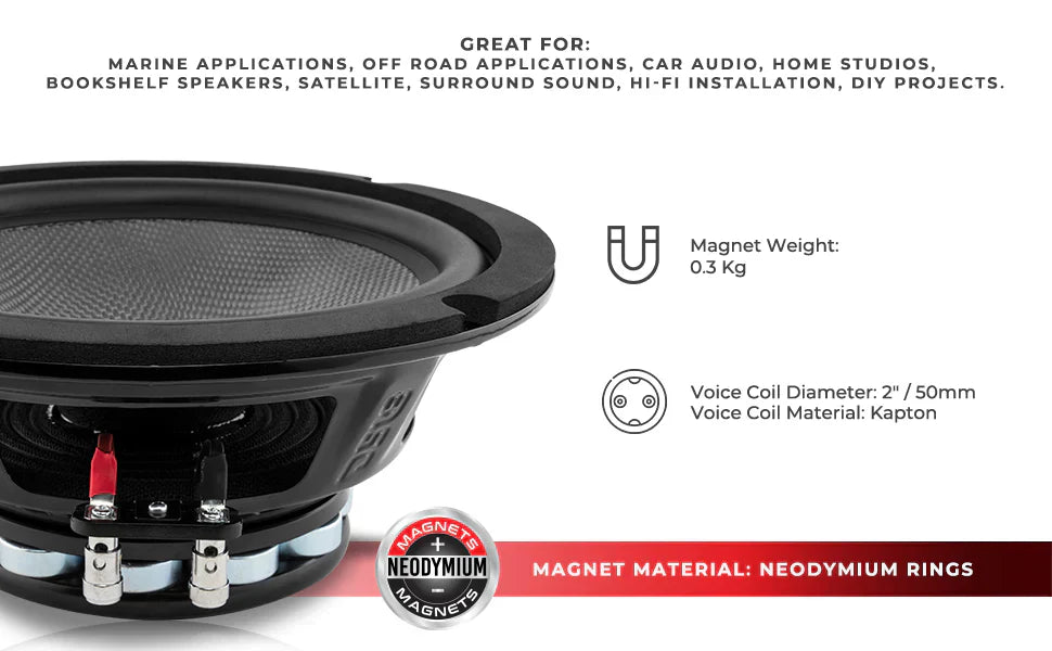 DS18 PRO-CF8.2NR 8" Mid-Bass Loudspeaker With Water Resistant Carbon Fiber Cone and Neodymium Rings Magnet