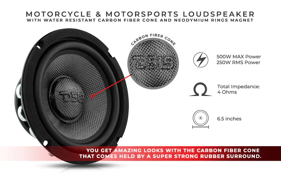 DS18 - PRO AUDIO - PRO-CF6.4NR 6.5" Mid-Bass Loudspeaker With Water Resistant Carbon Fiber Cone And Neodymium Rings Magnet 500 Watts 4-Ohms