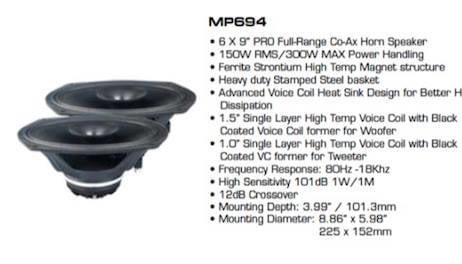 Diamond Audio MP694 6x9" PRO Full-Range Co-Ax Horn Speakers (Pair)