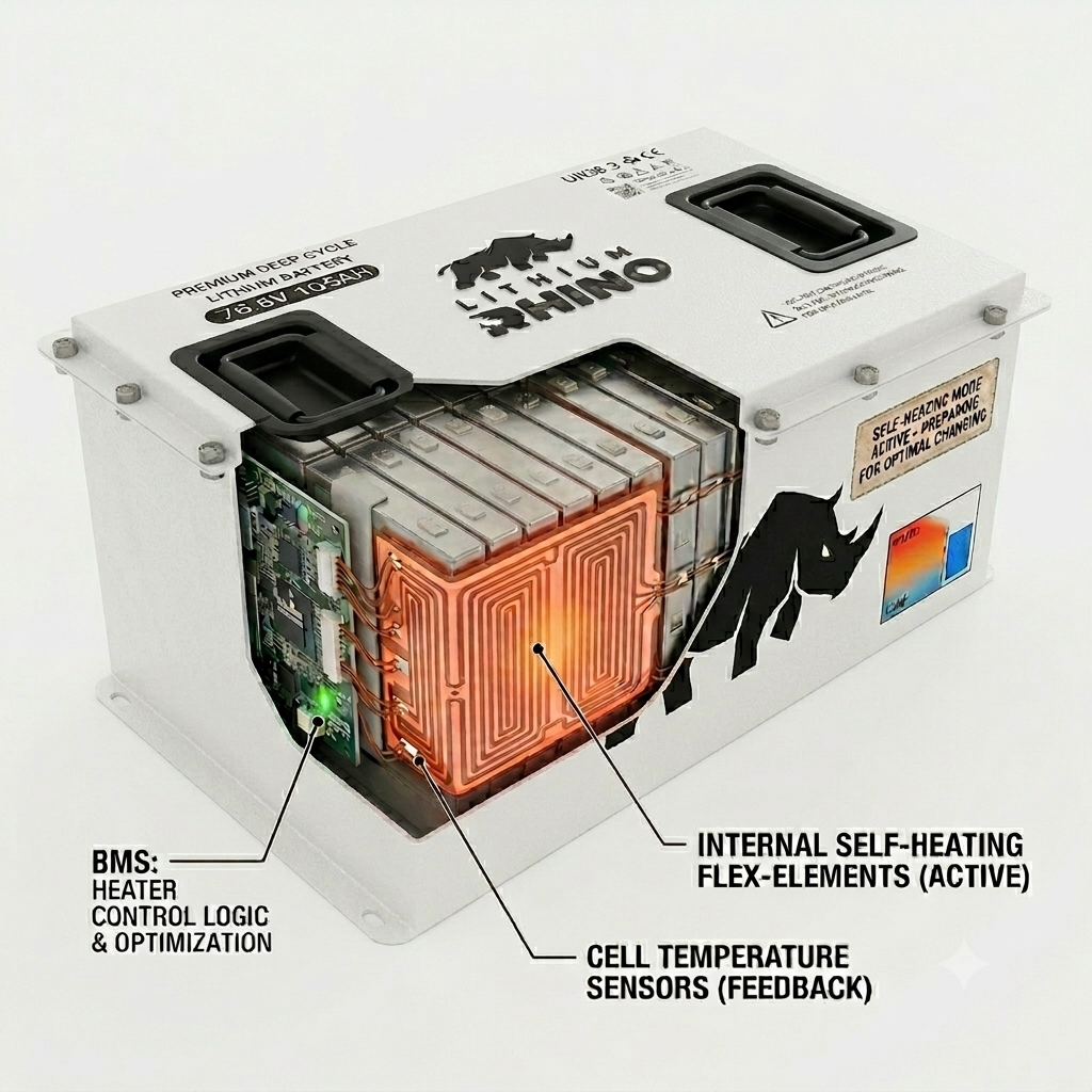 Lithium Rhino 76V battery installed in a golf cart