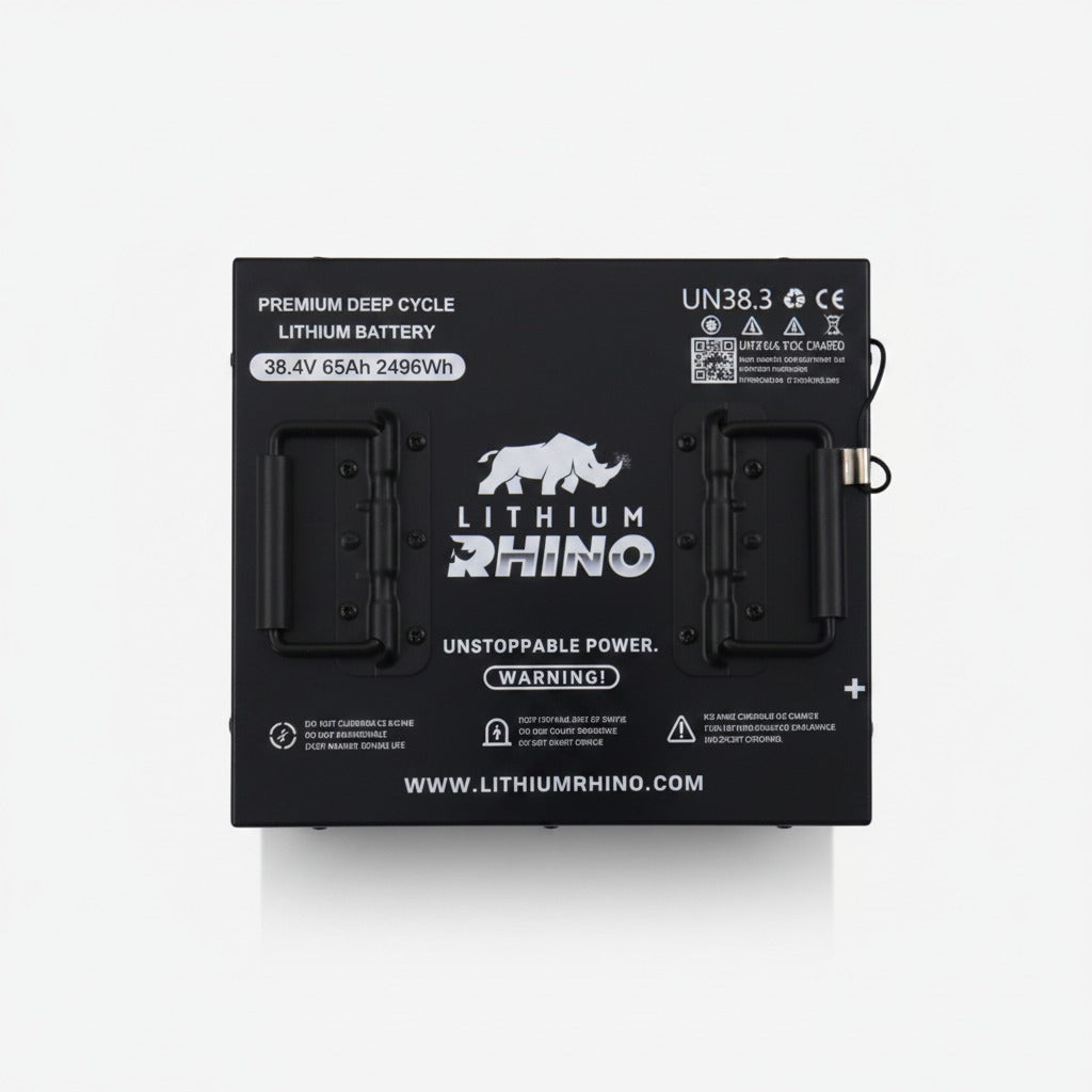 36V 65Ah Lithium Rhino golf cart battery, top view