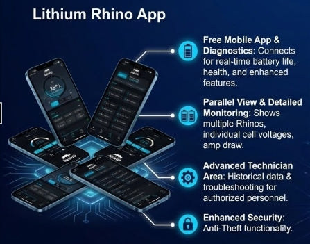Lithium Rhino mobile app battery monitoring